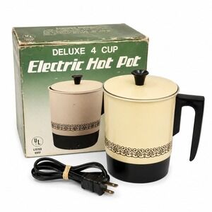Vintage Deluxe Electric Hot Pot 4 Cup Cream Black WNEP-4C Good Retro Kitchen MCM